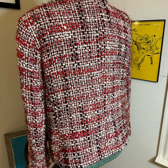 Y2K Austin Reed red black whites tweed wool jacketed blazer size 14 - Picture 2 of 8